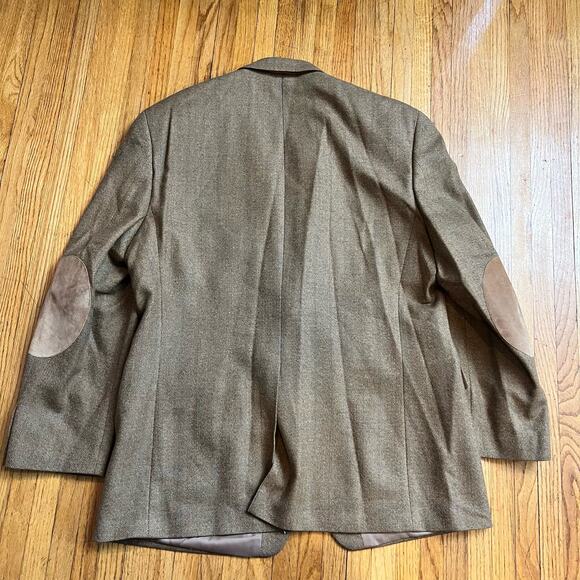 Lauren Ralph Lauren Blazer Mens 44R Wool Herringbone Elbow Patch Brown Suit Coat - Picture 4 of 12